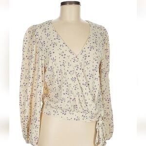 American Eagle Puff Sleeve Dainty Floral Tie Up Bow Elastic Long Faux Wrap Ditsy